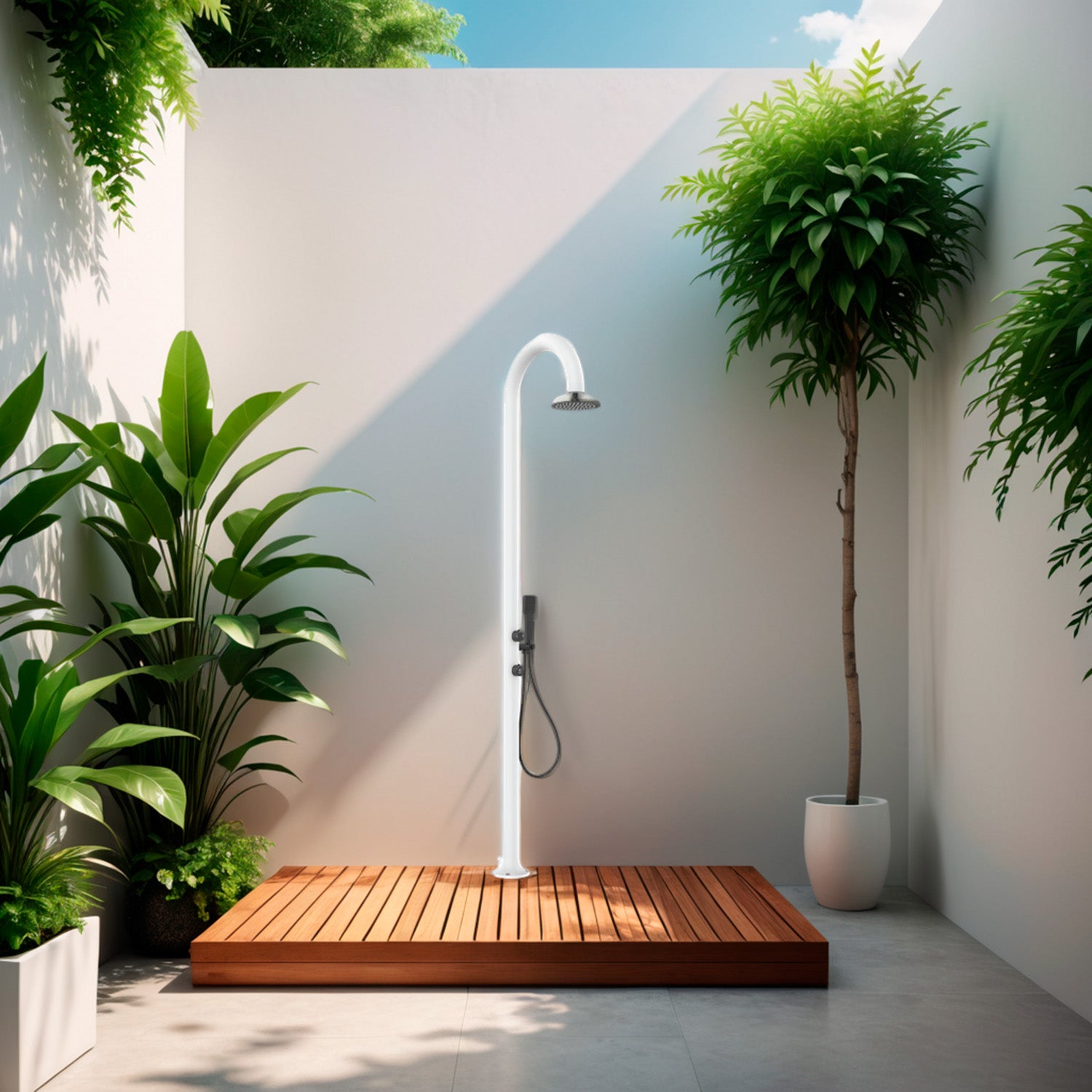Buitendouche wit aluminium incl. handdouche