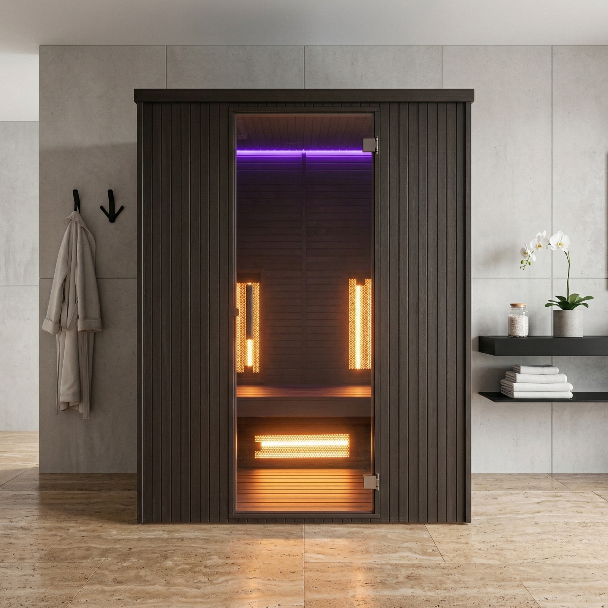 Infraroodcabine - 2 personen - Ayous hout / Saddle zwart