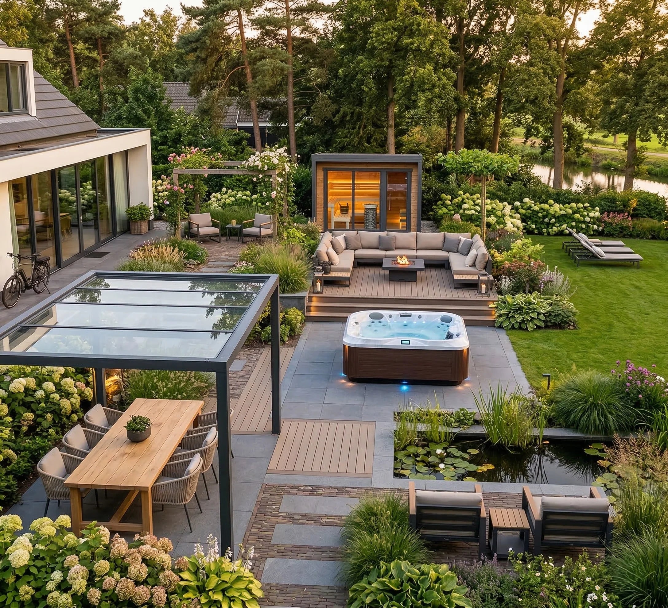 Jacuzzi en sauna in de tuin